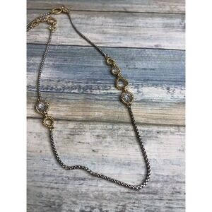 Silver Gold Tone 36" Chain Necklace Clear Crystals NWOT